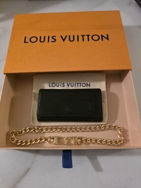 Louis Vuitton Black Epi Leather Key/Card Case with Gold Chain Strap